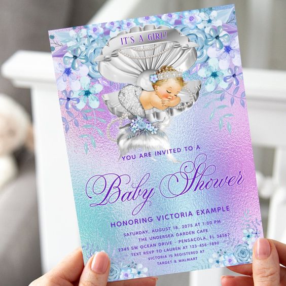 A Baby Shower Invitation With A Mermaid Theme