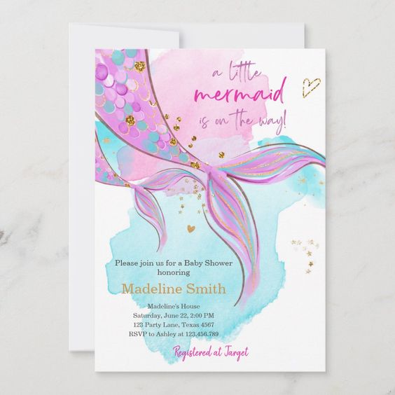 A Baby Shower Invitation With A Mermaid Theme