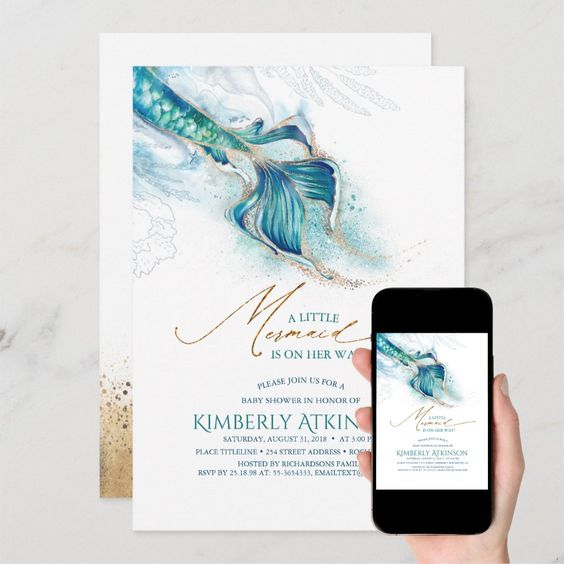 A Baby Shower Invitation With A Mermaid Theme