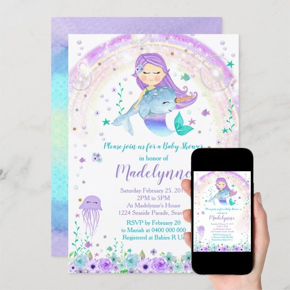 A Baby Shower Invitation With A Mermaid Theme