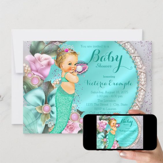 A Baby Shower Invitation With A Mermaid Theme