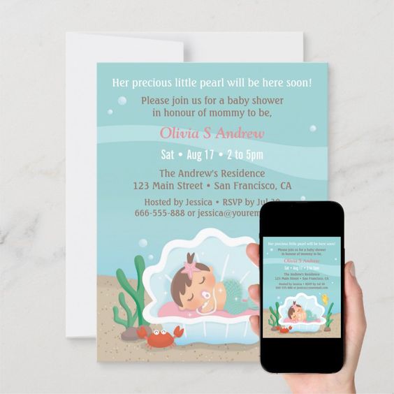 A Baby Shower Invitation With A Mermaid Theme