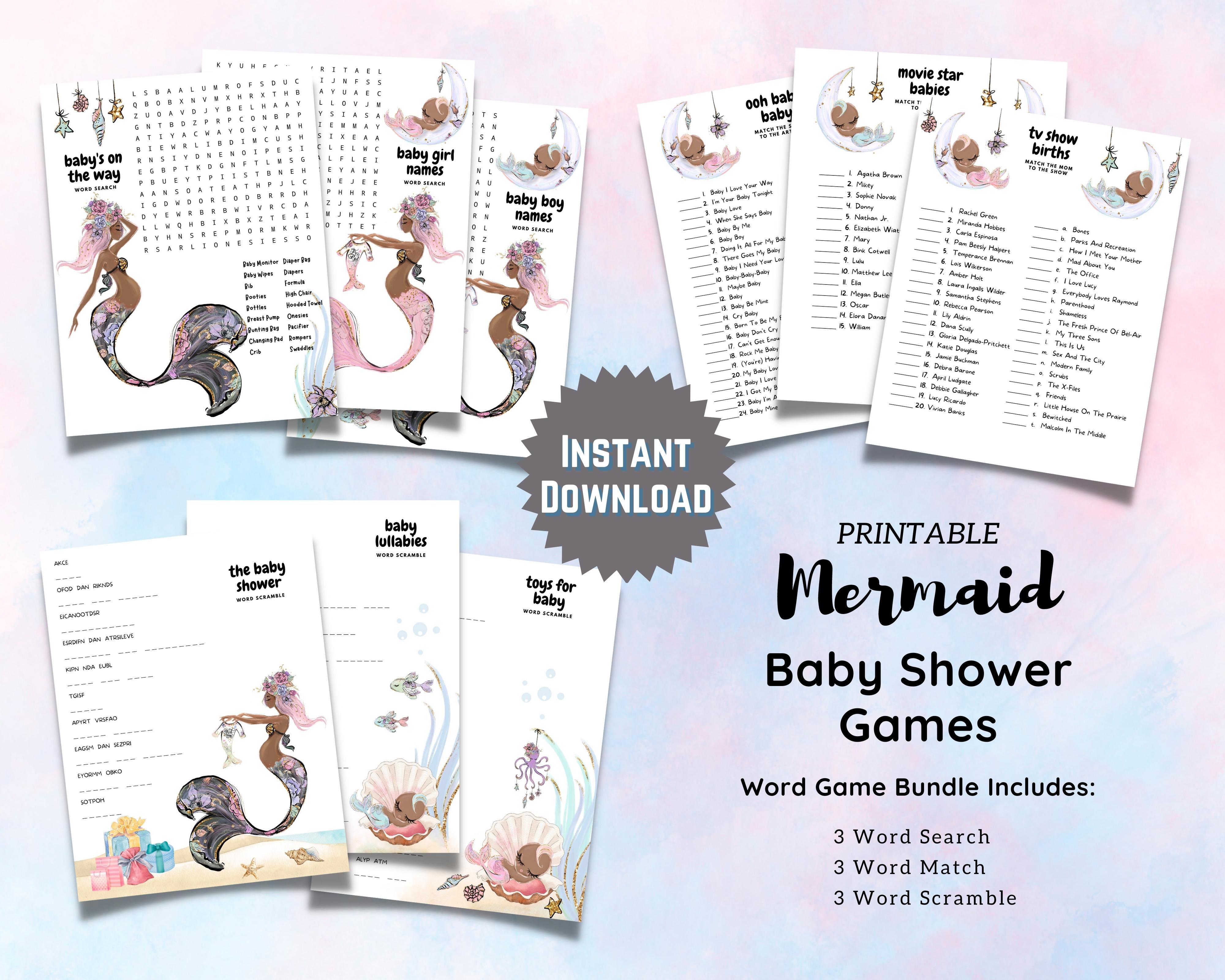 Mermaid Baby Shower Word Puzzles