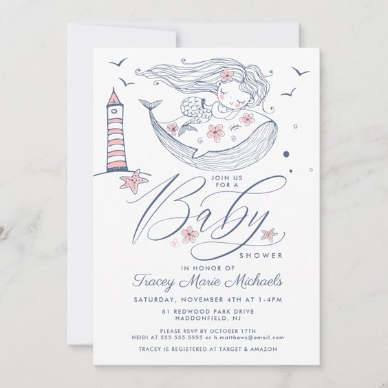 A Baby Shower Invitation With A Mermaid Theme