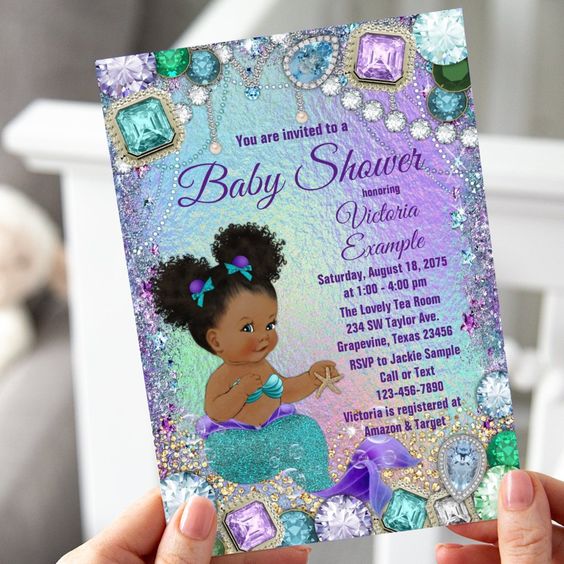 A Baby Shower Invitation With A Mermaid Theme