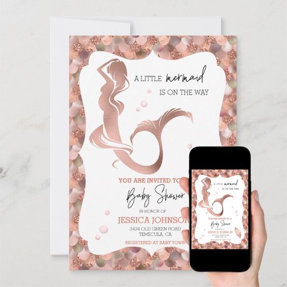A Baby Shower Invitation With A Mermaid Theme