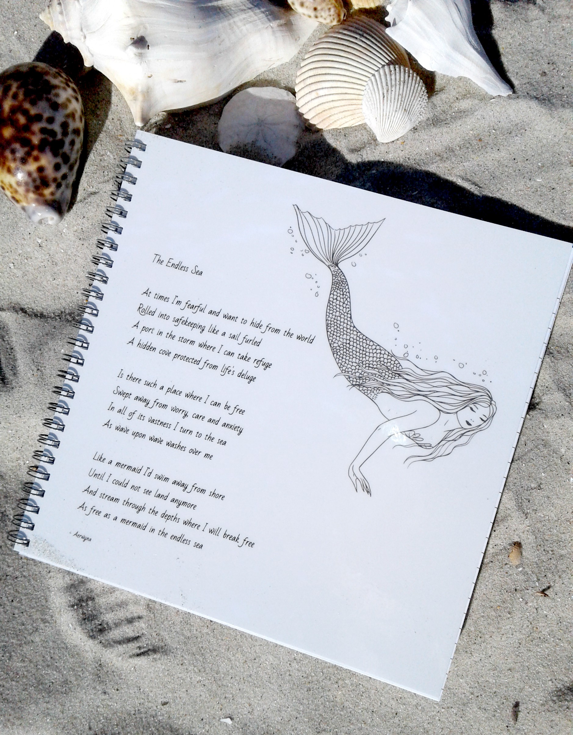 Mermaid Notebook With Poem "The Endless Sea"
