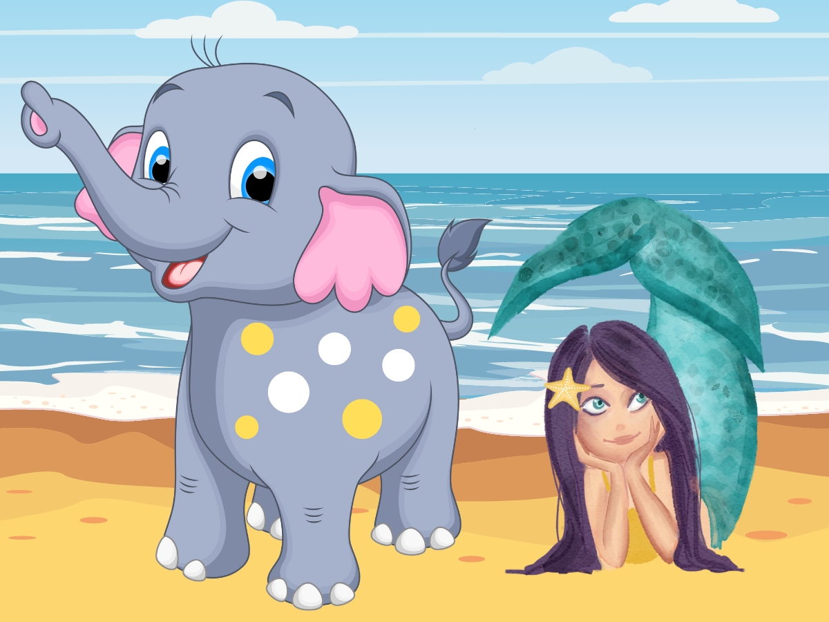 Elephant And Mermaid On A Beach