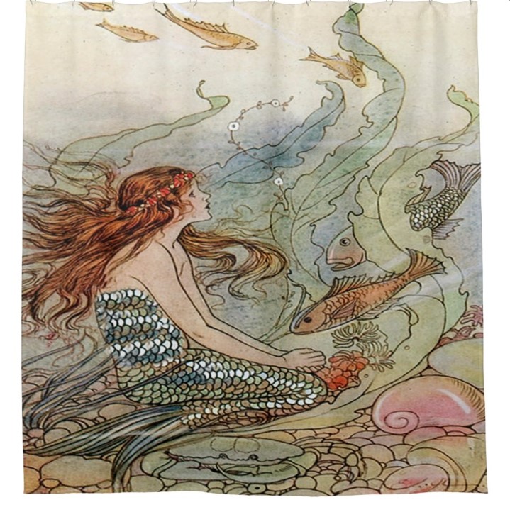 Vintage Mermaid With Fish Shower Curtain