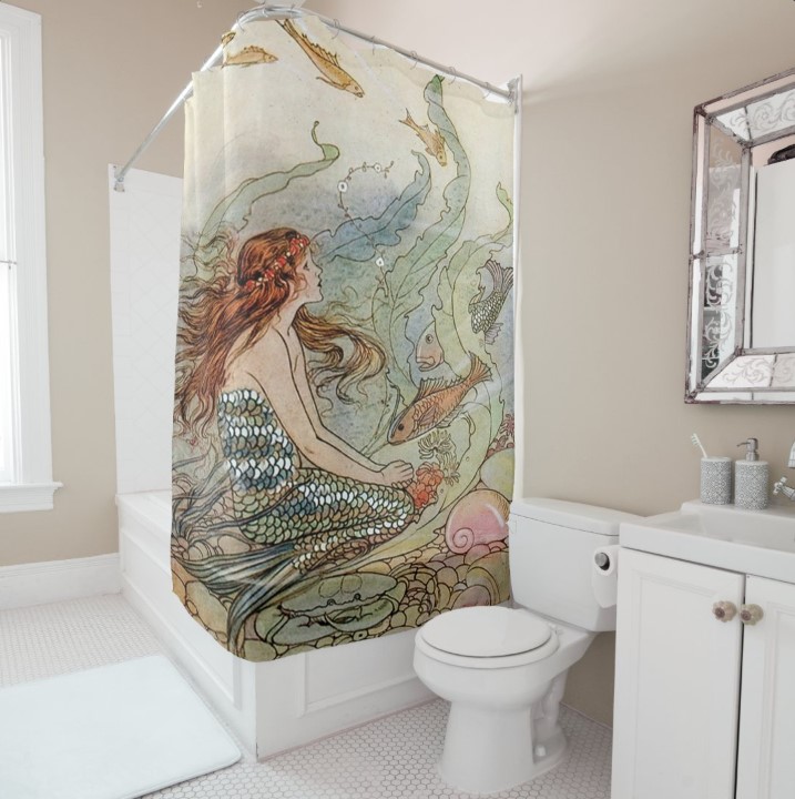 Vintage Mermaid With Fish Shower Curtain