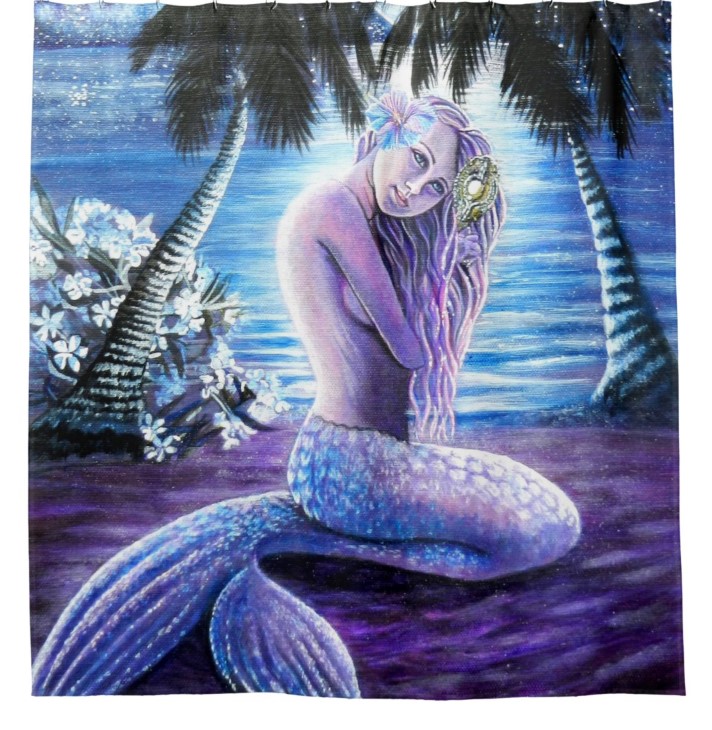 Shower Curtain With A Moonlit Mermaid