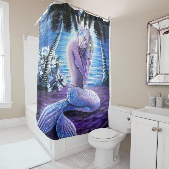 Shower Curtain With A Moonlit Mermaid