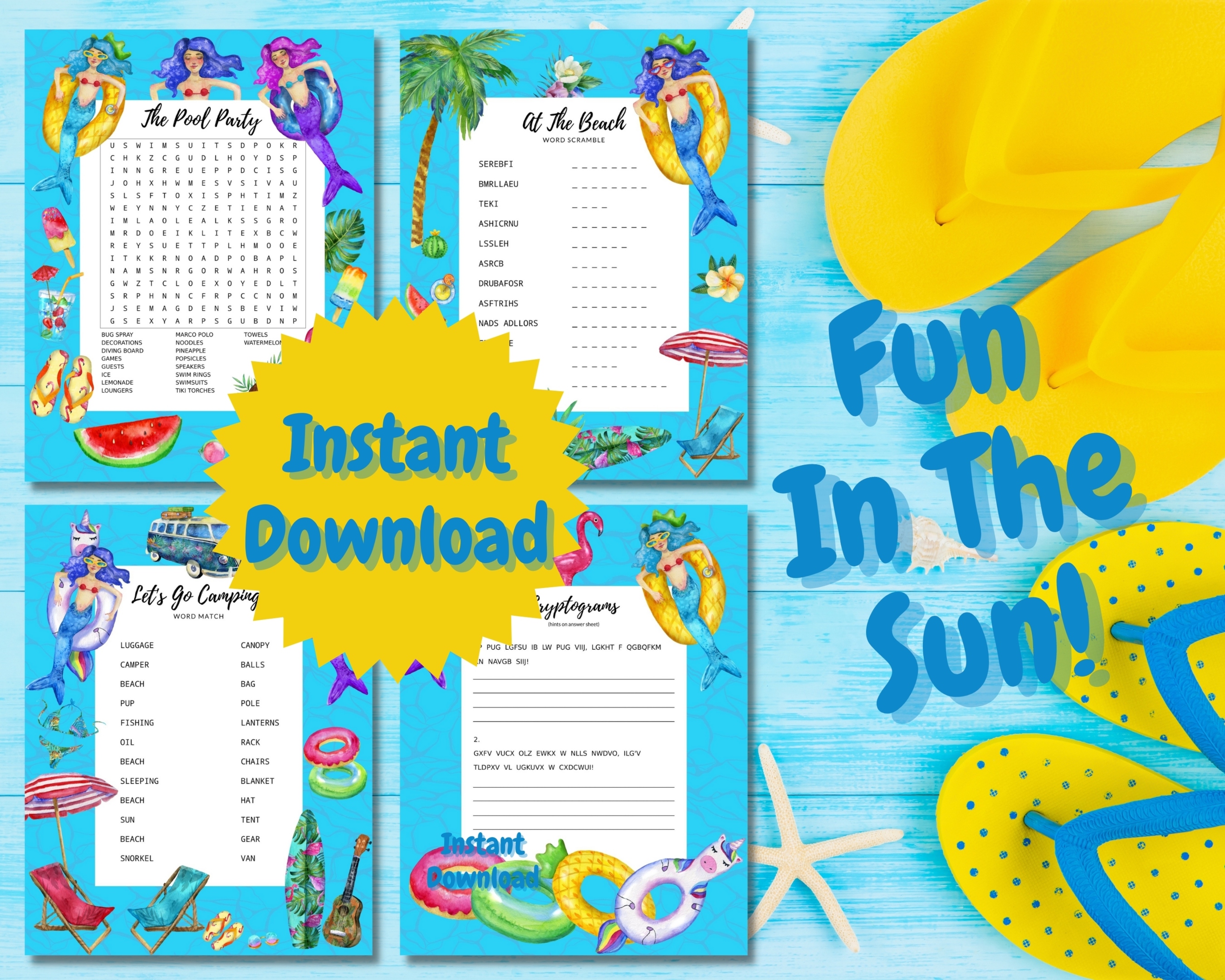 Summer Fun Mermaid Word Search