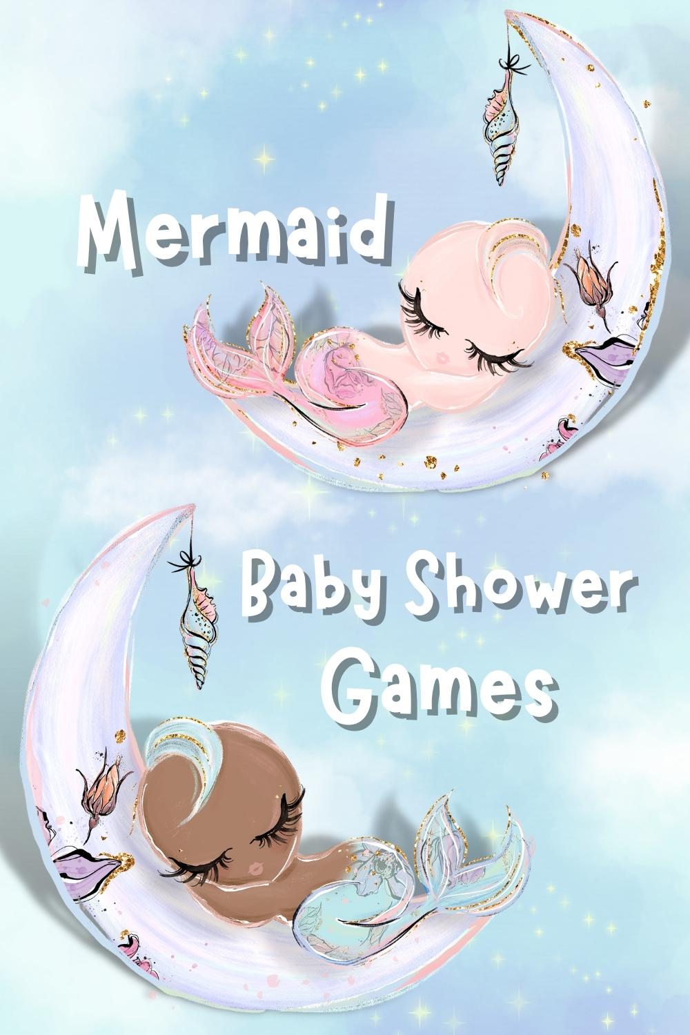Printable mermaid baby shower games for moms-to-be with word search and word scramble puzzles.