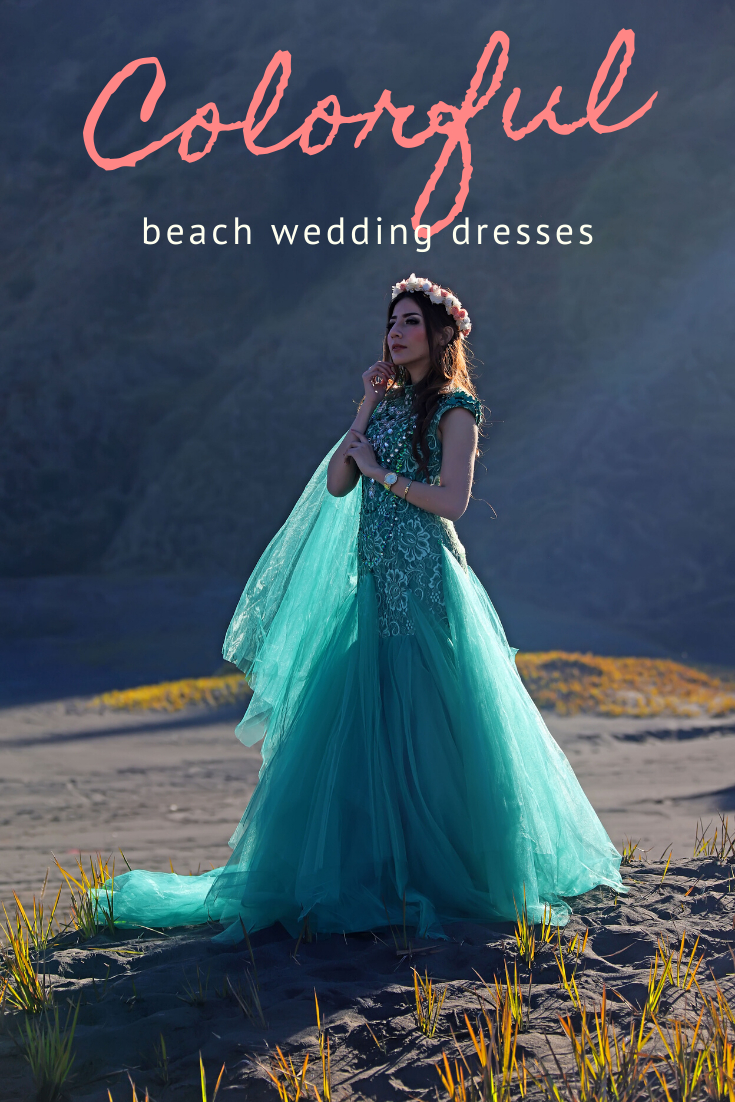 A colorful wedding dress is the perfect fit for your mermaid or beach-style wedding. Let the sea inspire you with its ever-changing palette of colors.