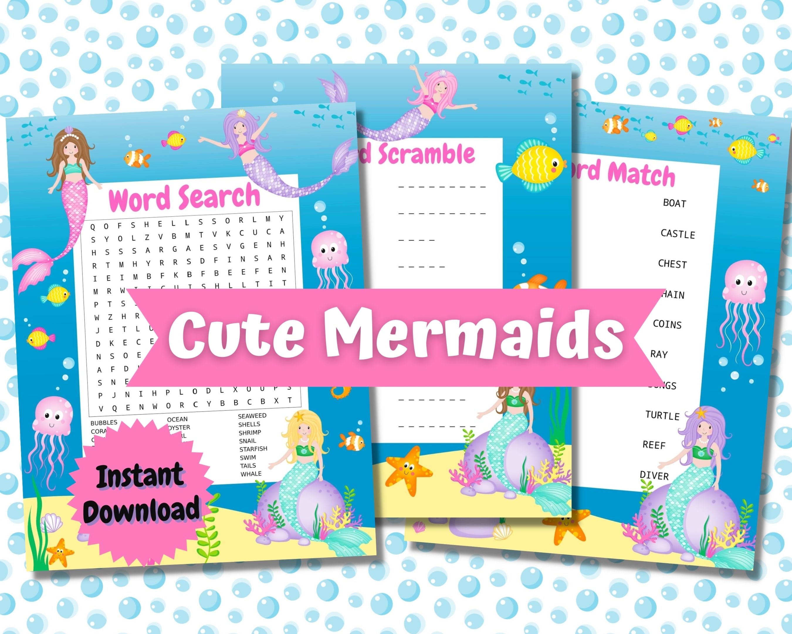 Cute Mermaids Word Puzzles