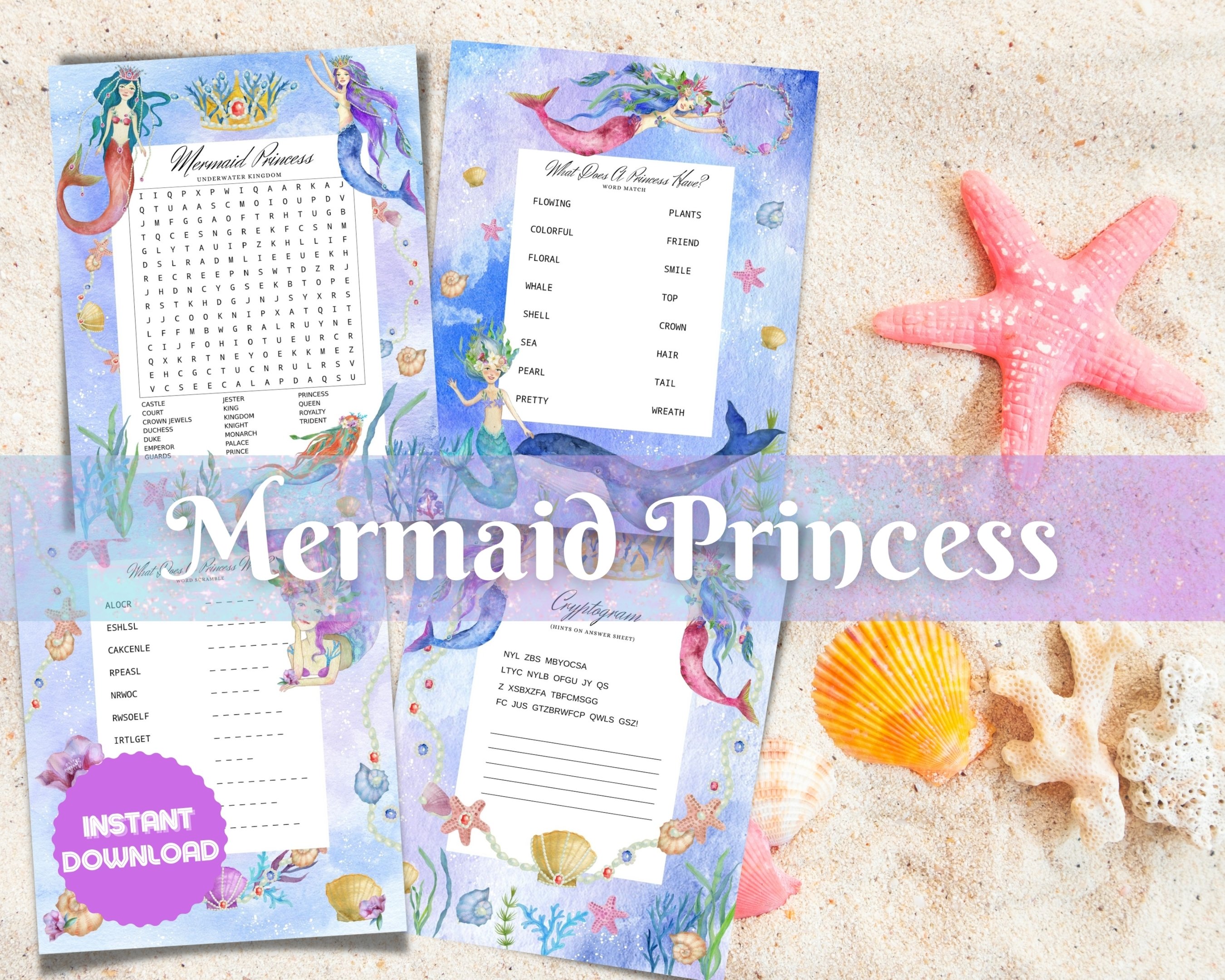Mermaid Princess Word Puzzles