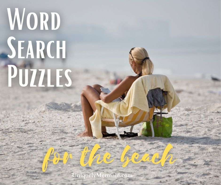 An ocean word search book with word scramble, word match, and cryptogram puzzles for mermaids who like to sit on the beach and soak up the sun!
