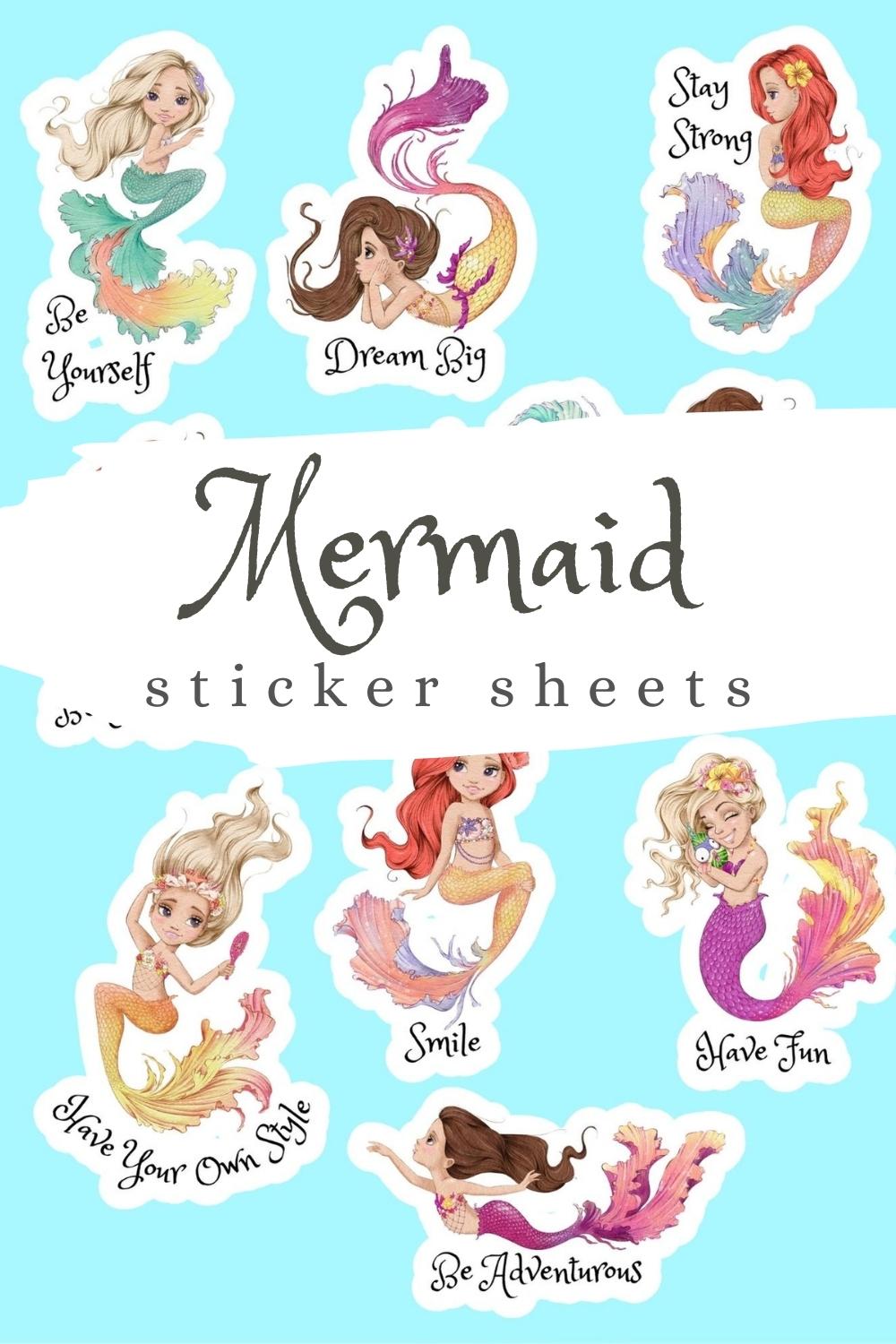 A mermaid sticker sheet designed with cute messages of encouragement.