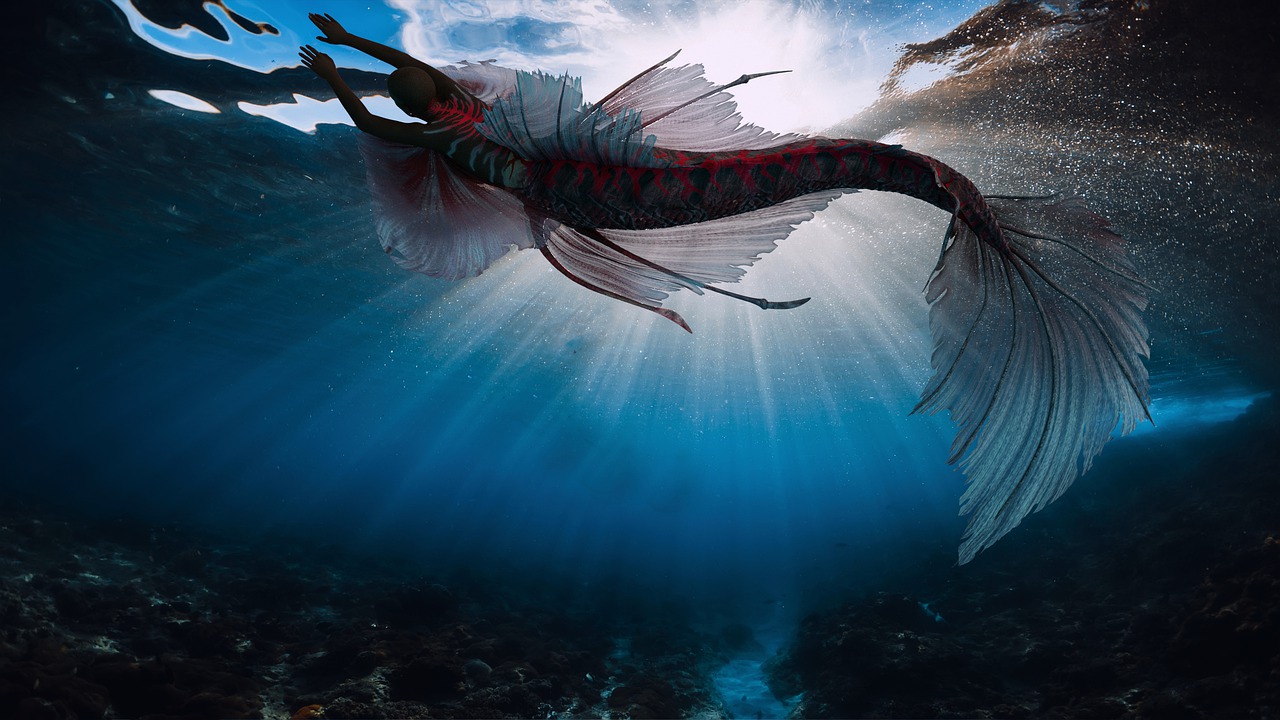 Mermaid Floating On The Sea