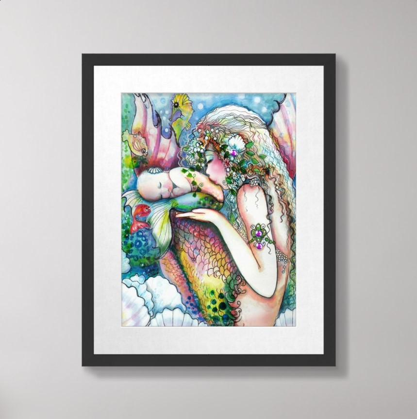 A Mother's Kiss Mermaid Poster