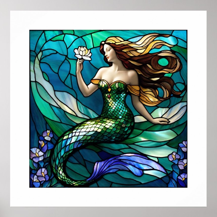 Stained Glass Mermaid Poster